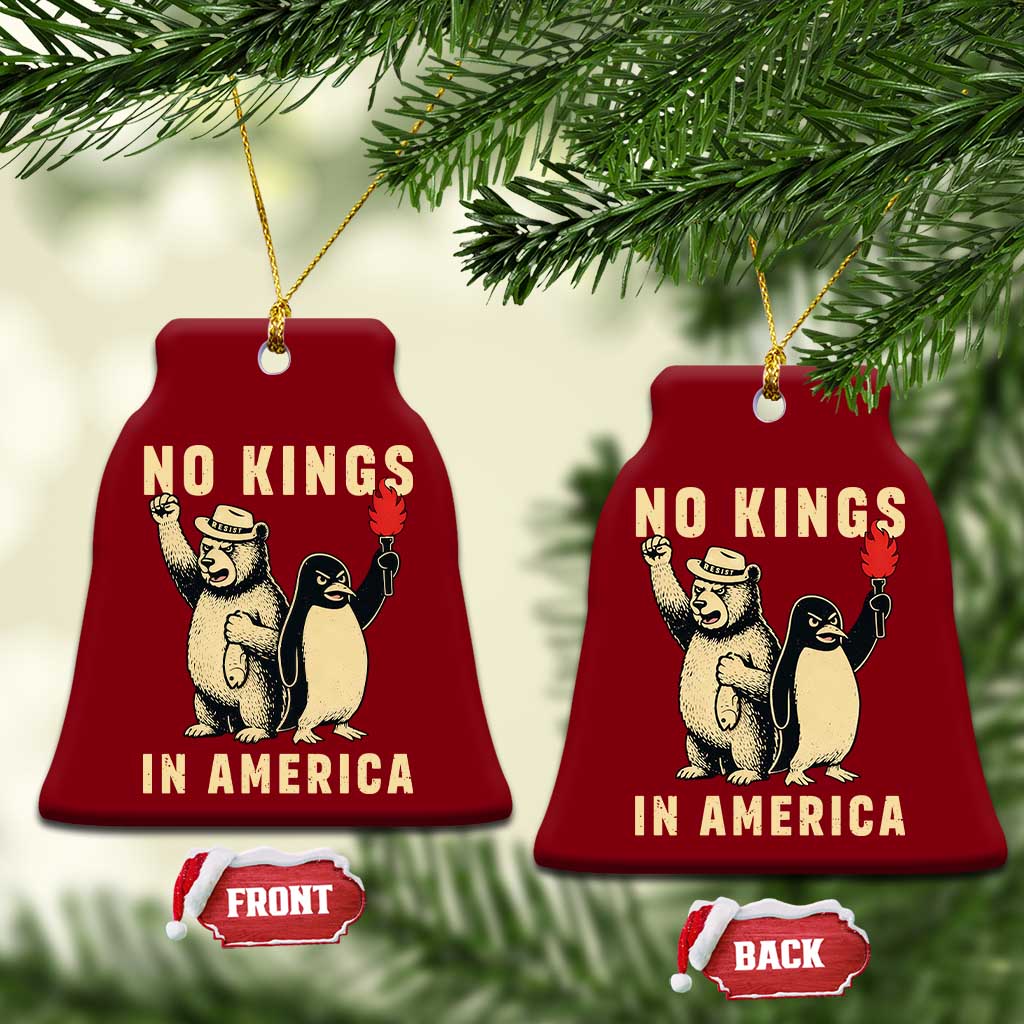 Funny Bear And Penguin Protest Ceramic Ornament No Kings In America