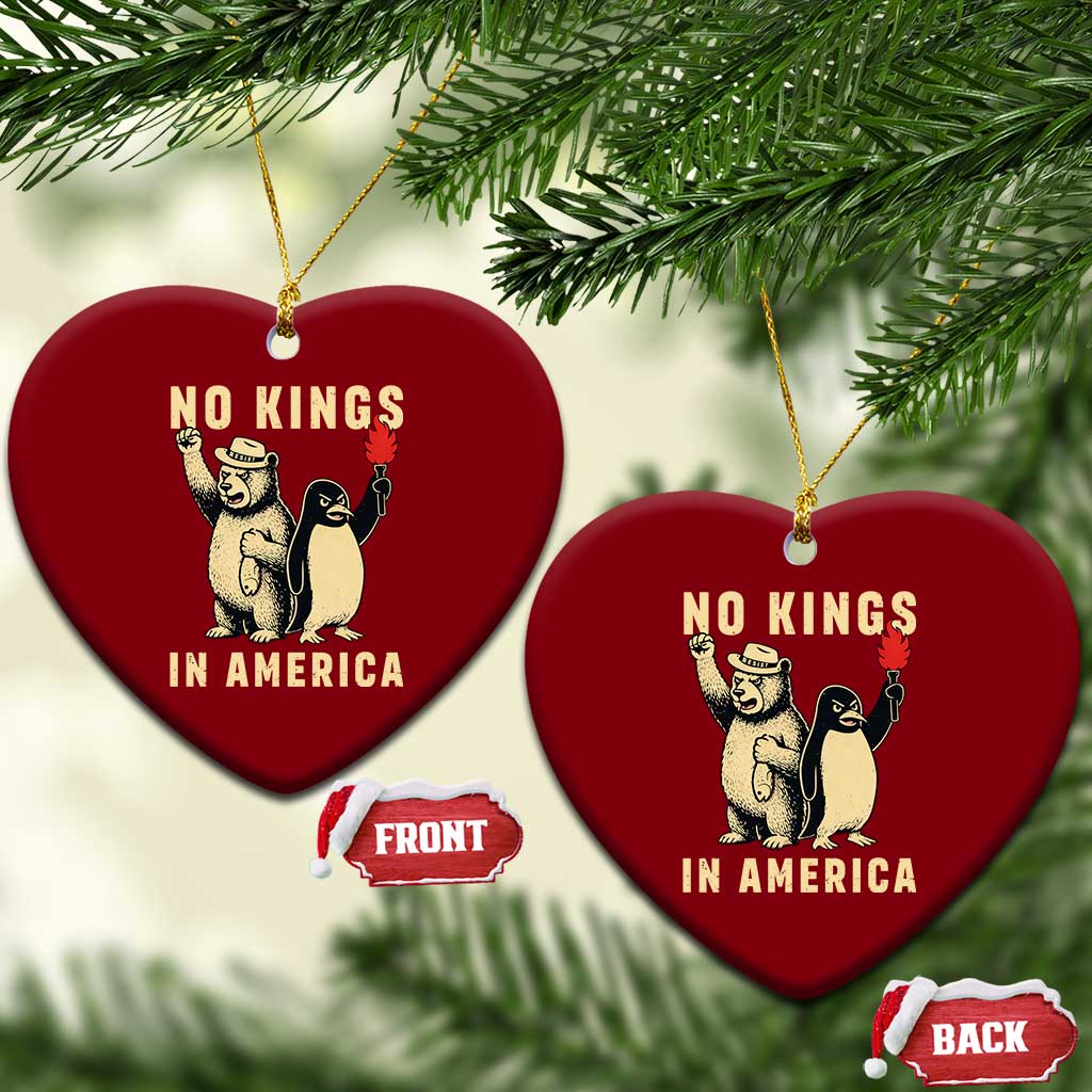 Funny Bear And Penguin Protest Ceramic Ornament No Kings In America