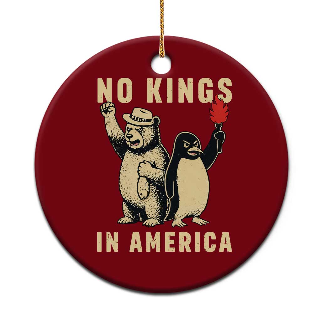 Funny Bear And Penguin Protest Ceramic Ornament No Kings In America