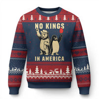 Funny Bear And Penguin Protest Ugly Christmas Sweater No Kings In America