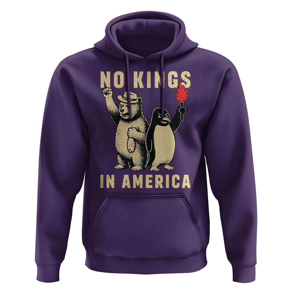 Funny Bear And Penguin Protest Hoodie No Kings In America