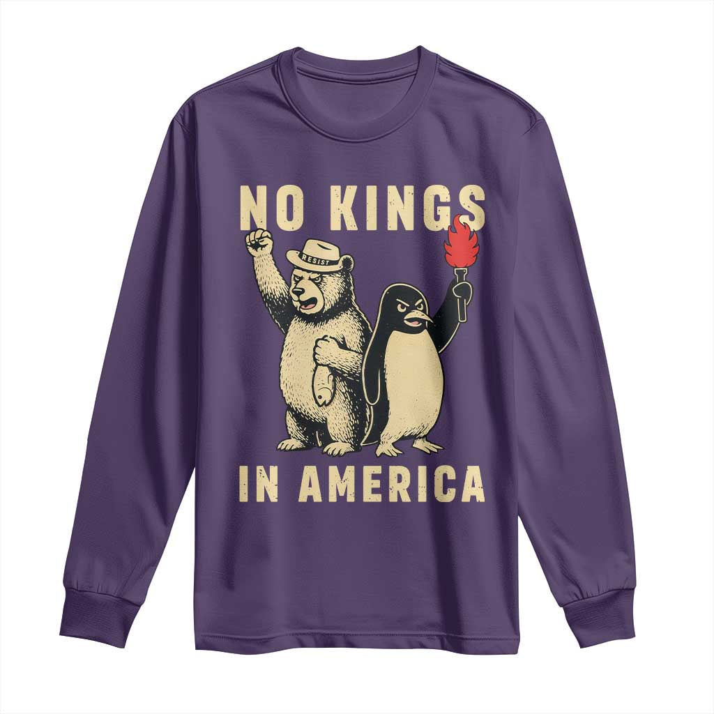 Funny Bear And Penguin Protest Long Sleeve Shirt No Kings In America