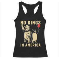 Funny Bear And Penguin Protest Racerback Tank Top No Kings In America