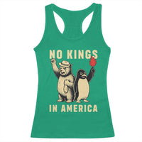 Funny Bear And Penguin Protest Racerback Tank Top No Kings In America