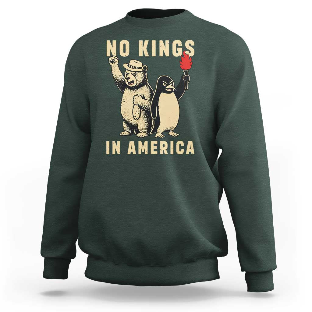 Funny Bear And Penguin Protest Sweatshirt No Kings In America