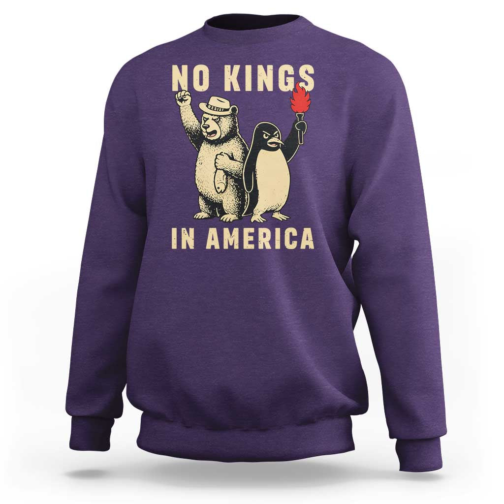 Funny Bear And Penguin Protest Sweatshirt No Kings In America