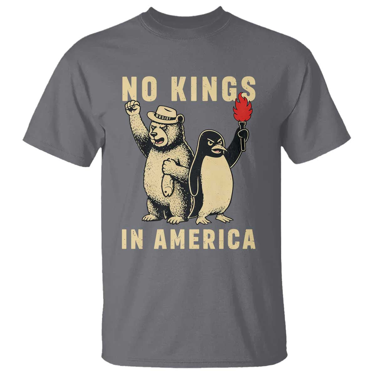 Funny Bear And Penguin Protest T Shirt No Kings In America