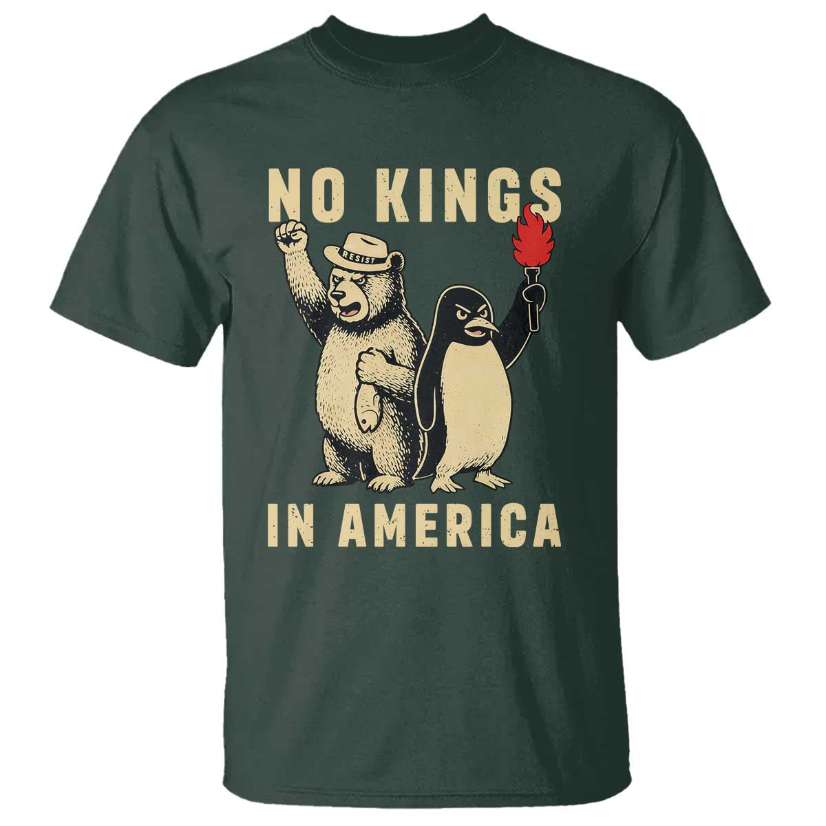 Funny Bear And Penguin Protest T Shirt No Kings In America