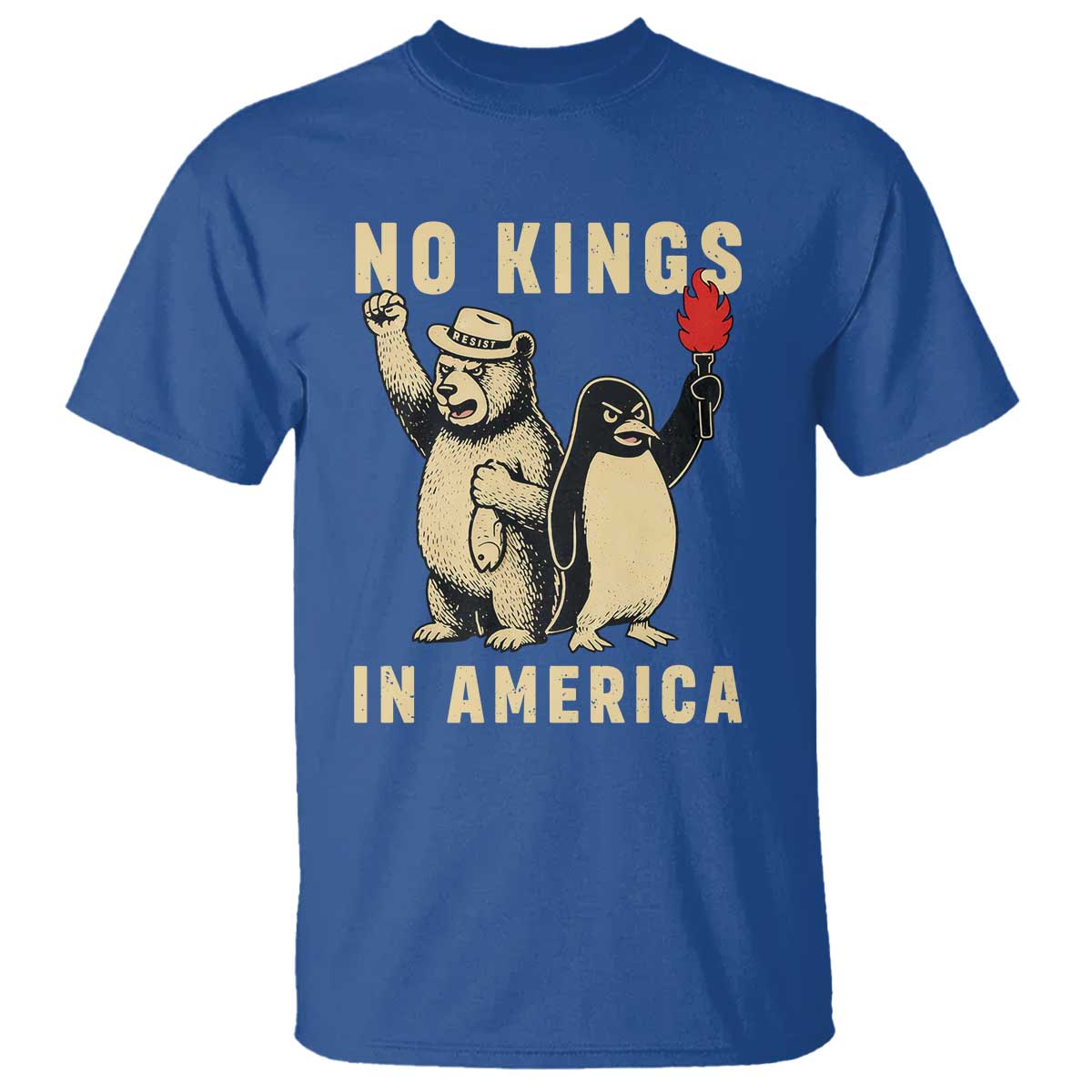 Funny Bear And Penguin Protest T Shirt No Kings In America