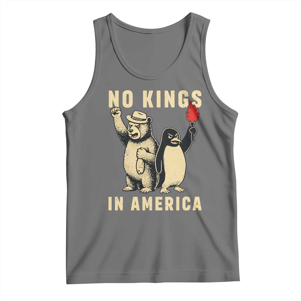 Funny Bear And Penguin Protest Tank Top No Kings In America