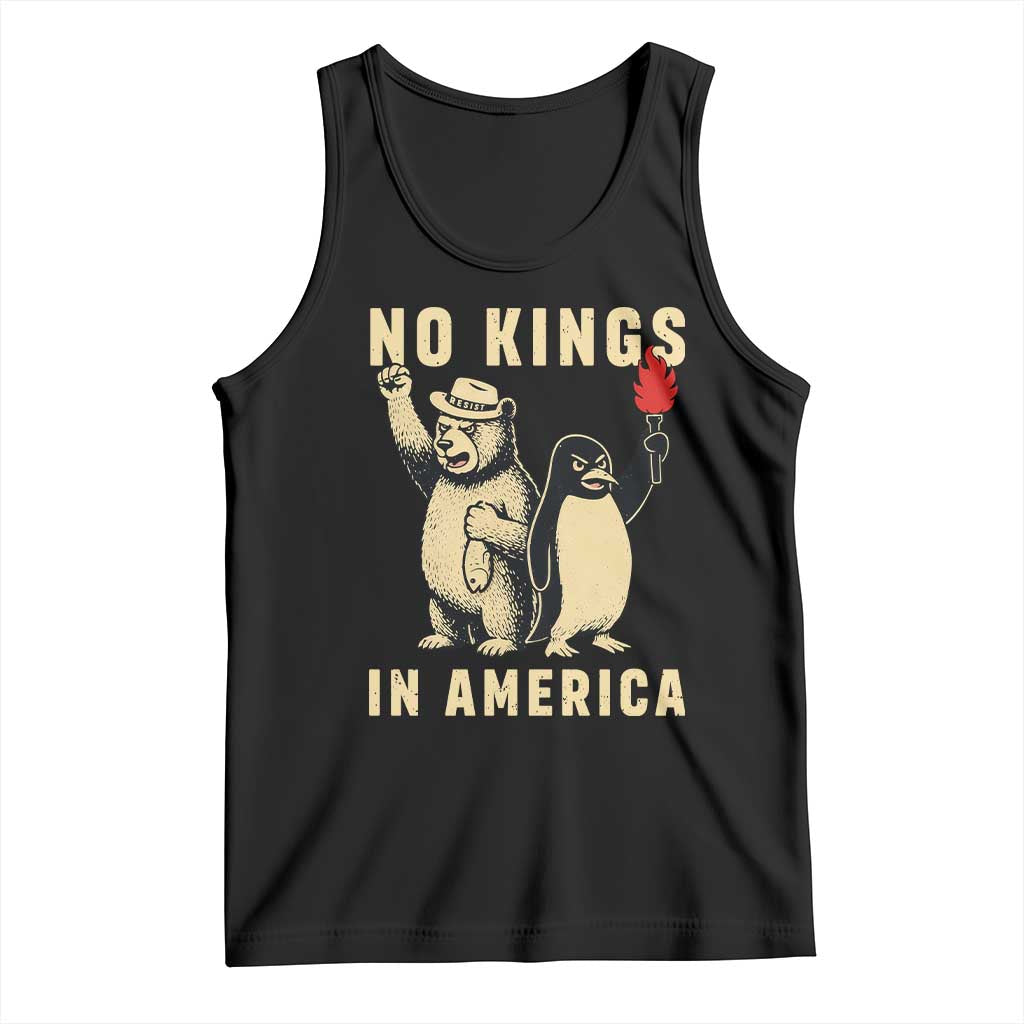 Funny Bear And Penguin Protest Tank Top No Kings In America