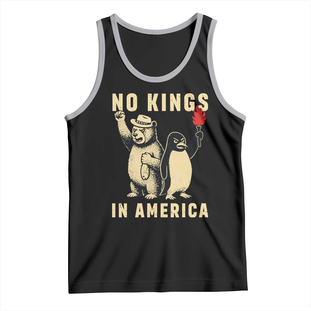 Funny Bear And Penguin Protest Tank Top No Kings In America