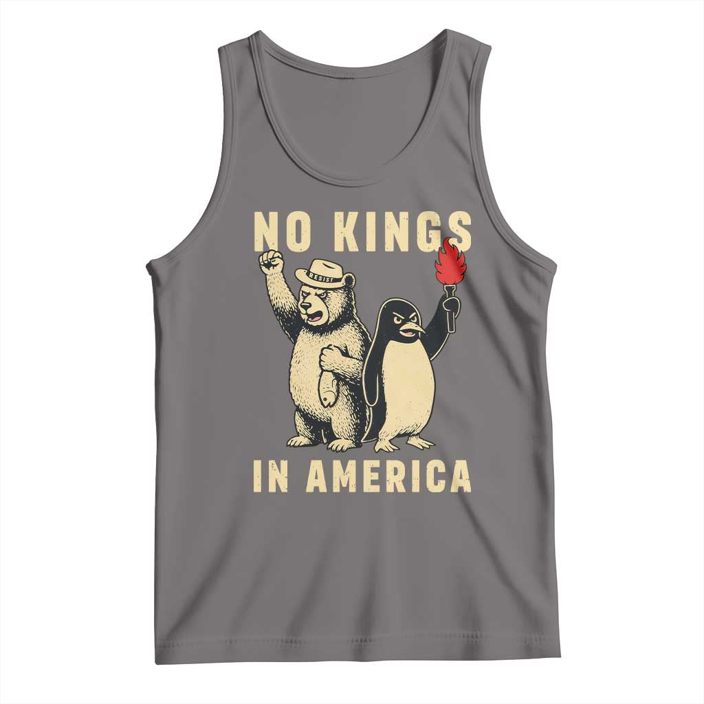 Funny Bear And Penguin Protest Tank Top No Kings In America