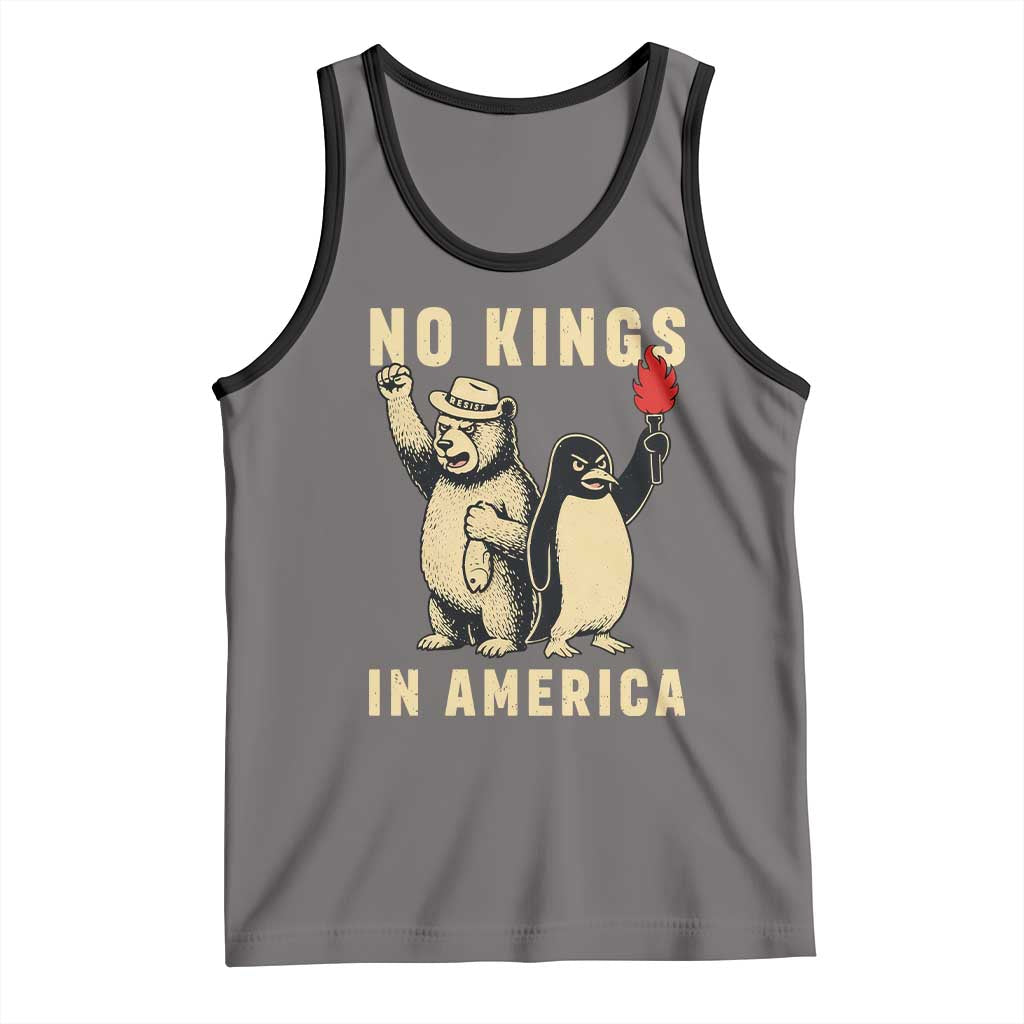 Funny Bear And Penguin Protest Tank Top No Kings In America