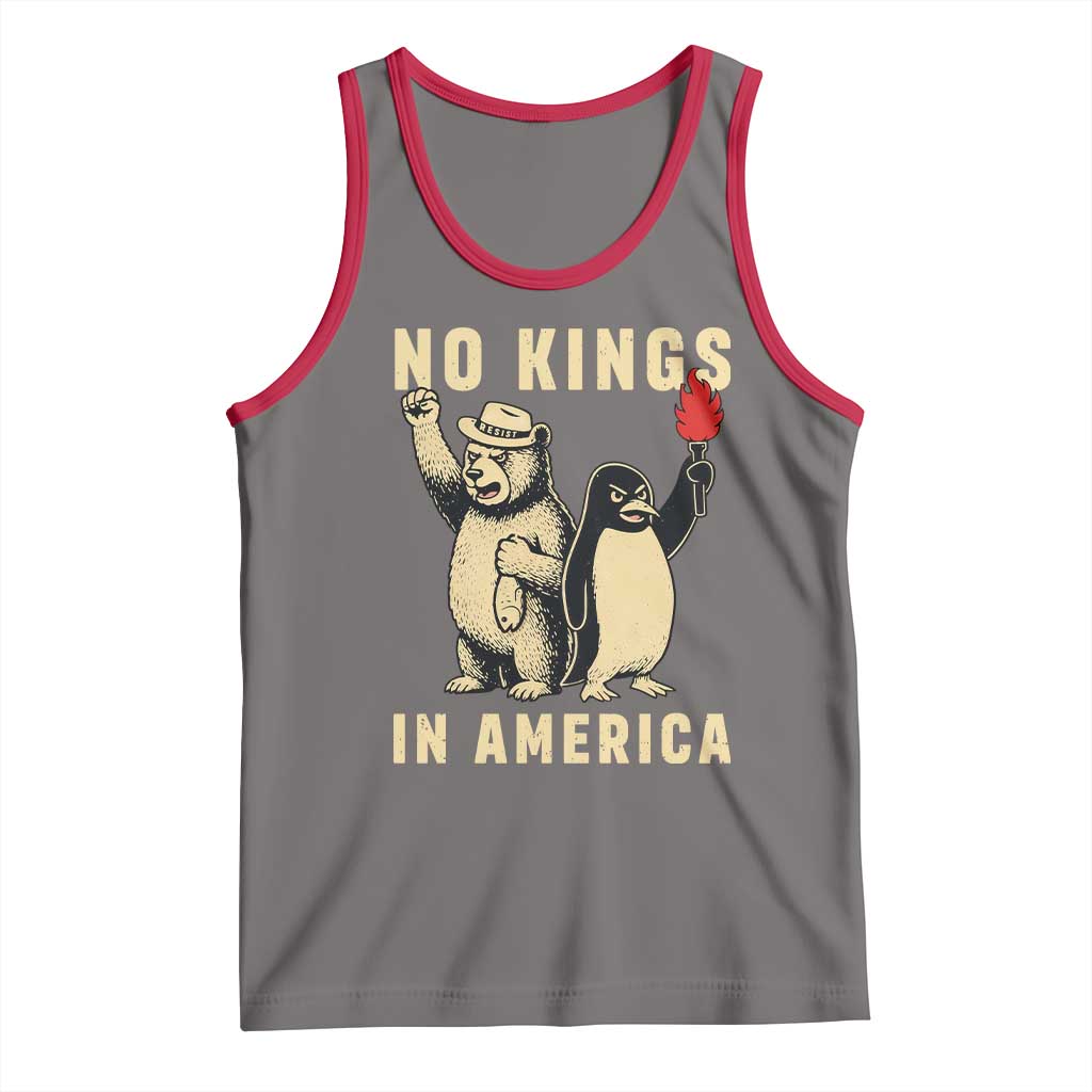 Funny Bear And Penguin Protest Tank Top No Kings In America