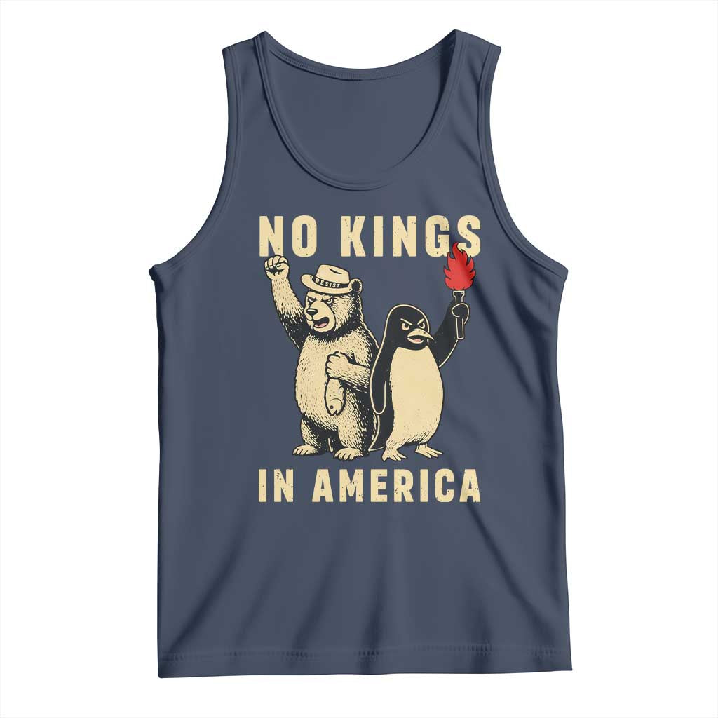 Funny Bear And Penguin Protest Tank Top No Kings In America