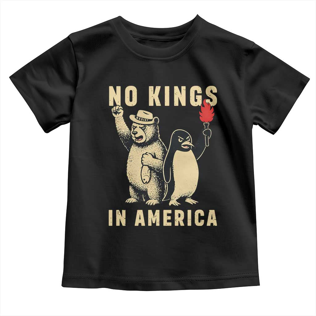Funny Bear And Penguin Protest Toddler T Shirt No Kings In America