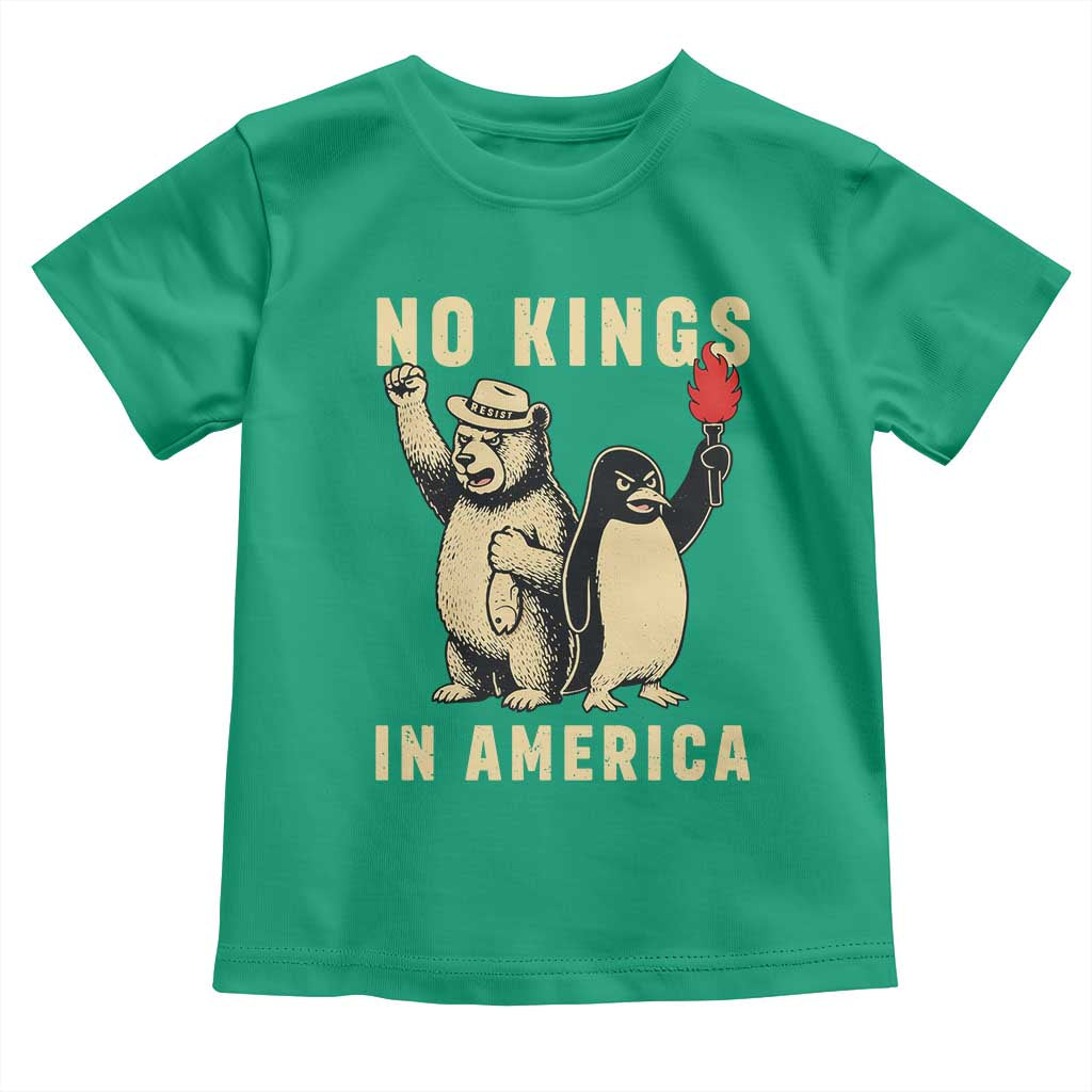 Funny Bear And Penguin Protest Toddler T Shirt No Kings In America