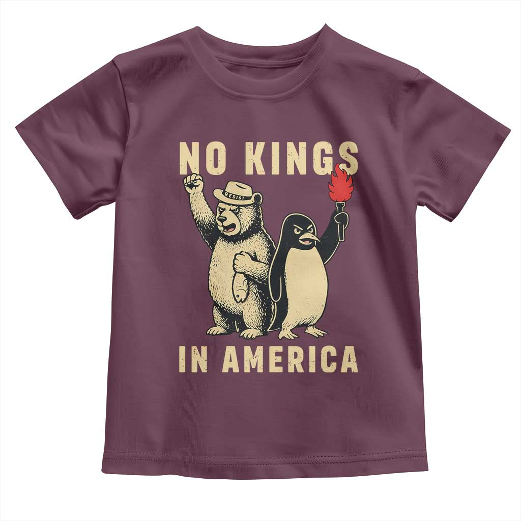 Funny Bear And Penguin Protest Toddler T Shirt No Kings In America