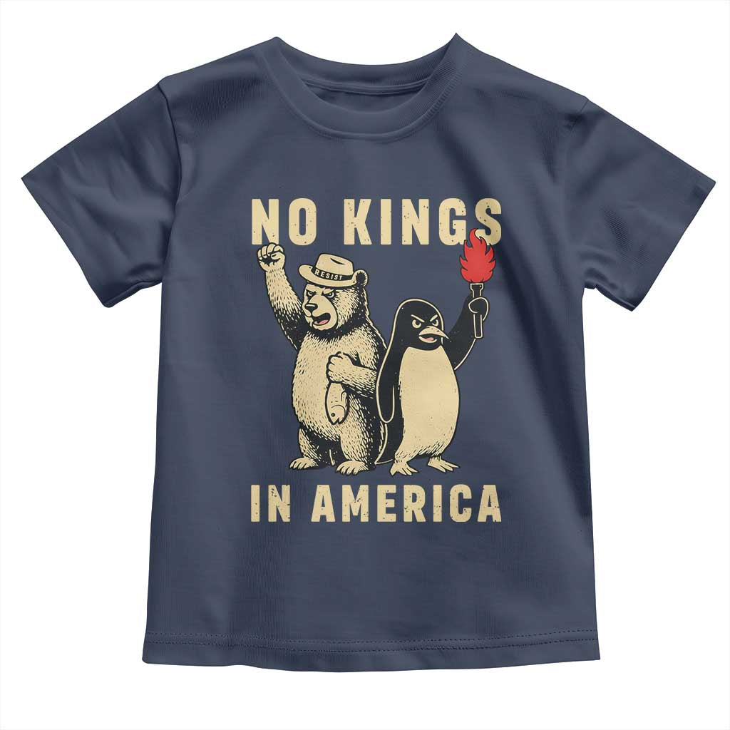 Funny Bear And Penguin Protest Toddler T Shirt No Kings In America