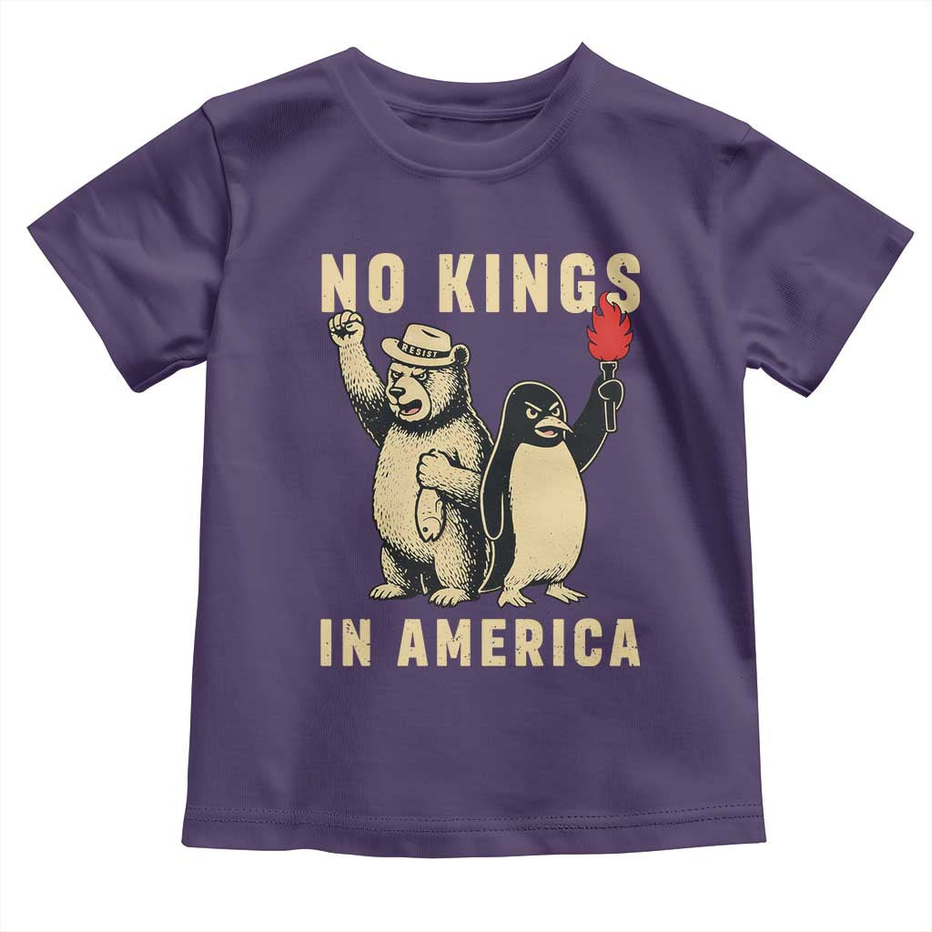 Funny Bear And Penguin Protest Toddler T Shirt No Kings In America