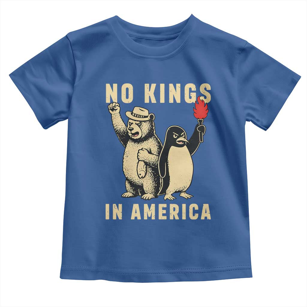 Funny Bear And Penguin Protest Toddler T Shirt No Kings In America