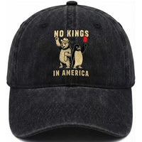 Funny Bear And Penguin Protest Washed Cotton Baseball Cap No Kings In America