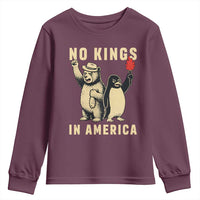 Funny Bear And Penguin Protest Youth Sweatshirt No Kings In America