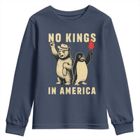 Funny Bear And Penguin Protest Youth Sweatshirt No Kings In America