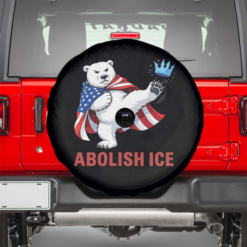 Abolish Ice Spare Tire Cover Funny Polar Bear Kicking Crown