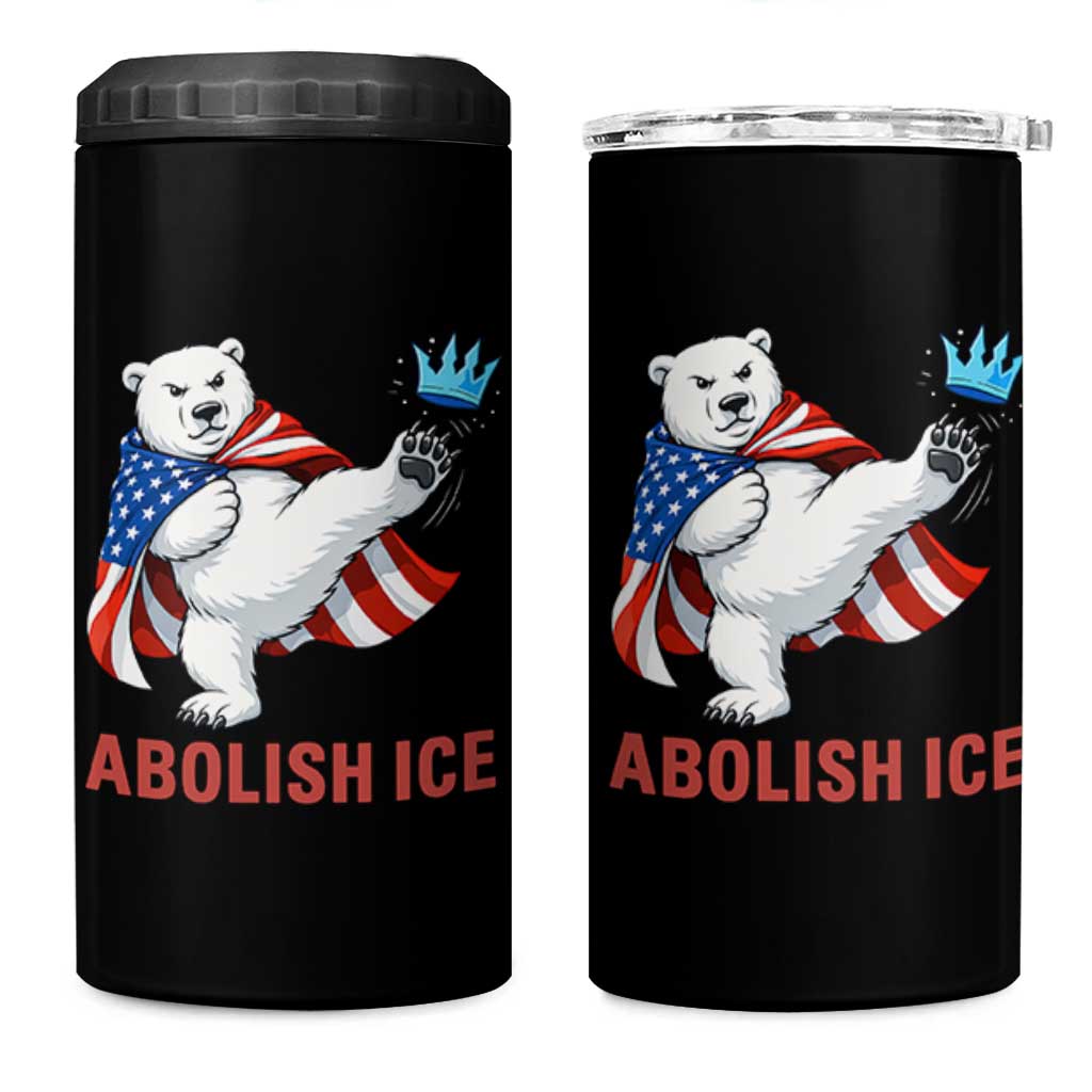 Abolish Ice 4 in 1 Can Cooler Tumbler Funny Polar Bear Kicking Crown