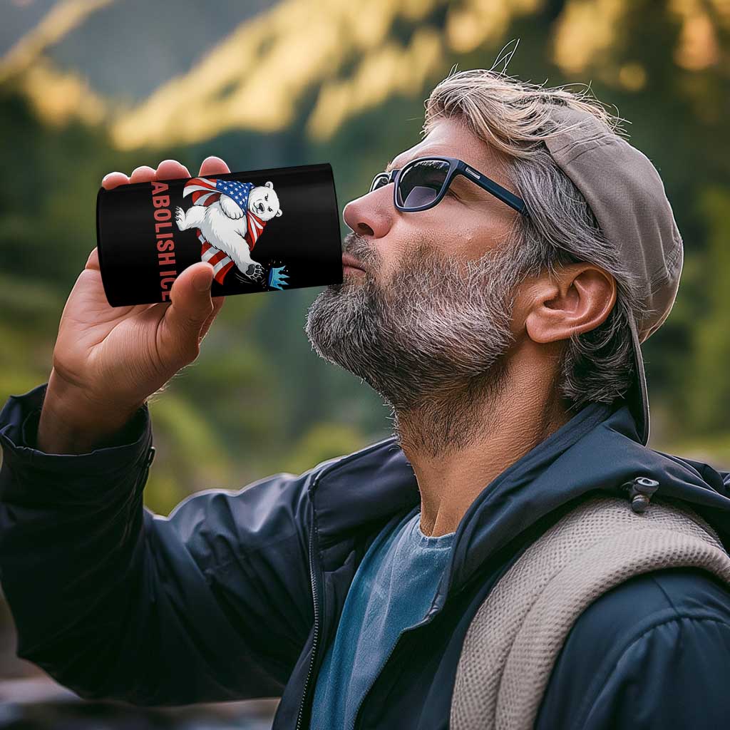 Abolish Ice 4 in 1 Can Cooler Tumbler Funny Polar Bear Kicking Crown