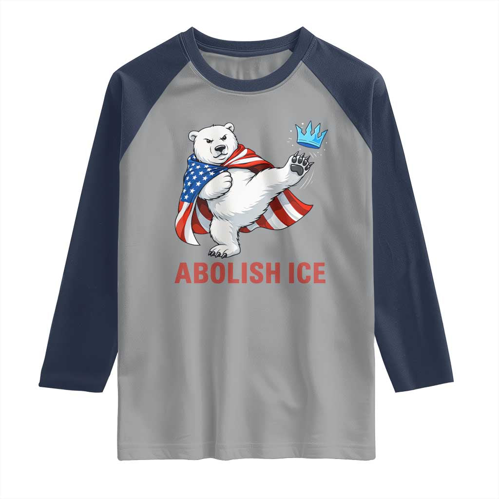 Abolish Ice Raglan Shirt Funny Polar Bear Kicking Crown