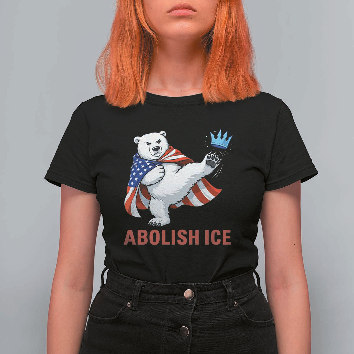 Abolish Ice T Shirt For Women Funny Polar Bear Kicking Crown