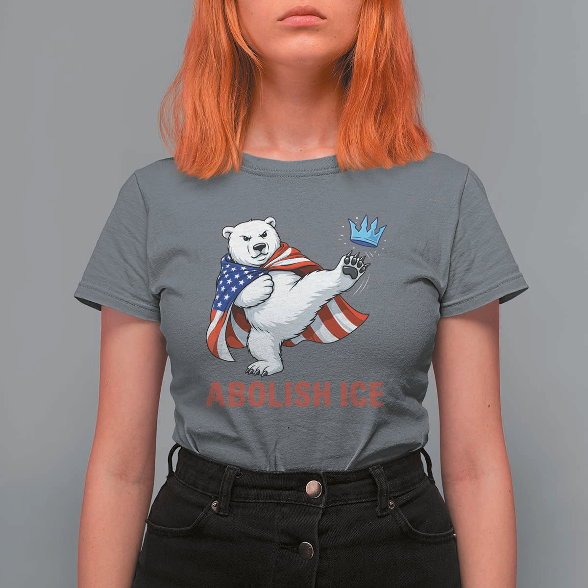 Abolish Ice T Shirt For Women Funny Polar Bear Kicking Crown