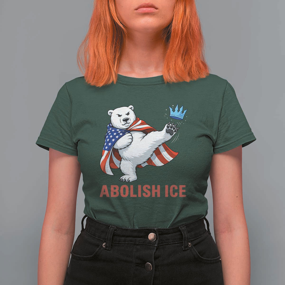 Abolish Ice T Shirt For Women Funny Polar Bear Kicking Crown