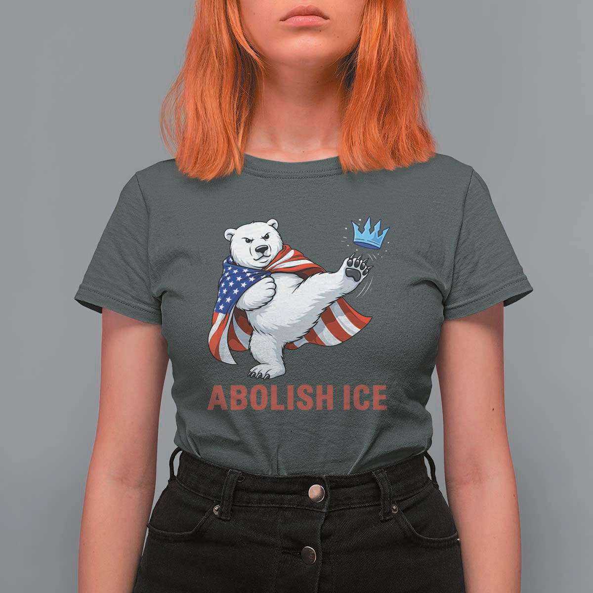 Abolish Ice T Shirt For Women Funny Polar Bear Kicking Crown