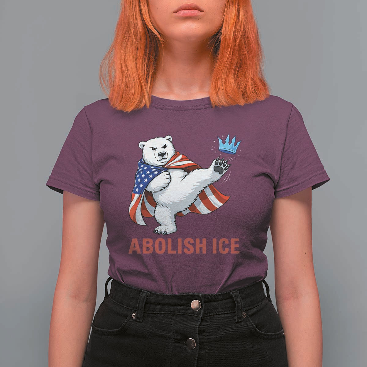 Abolish Ice T Shirt For Women Funny Polar Bear Kicking Crown