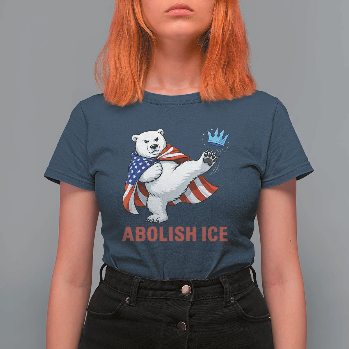 Abolish Ice T Shirt For Women Funny Polar Bear Kicking Crown