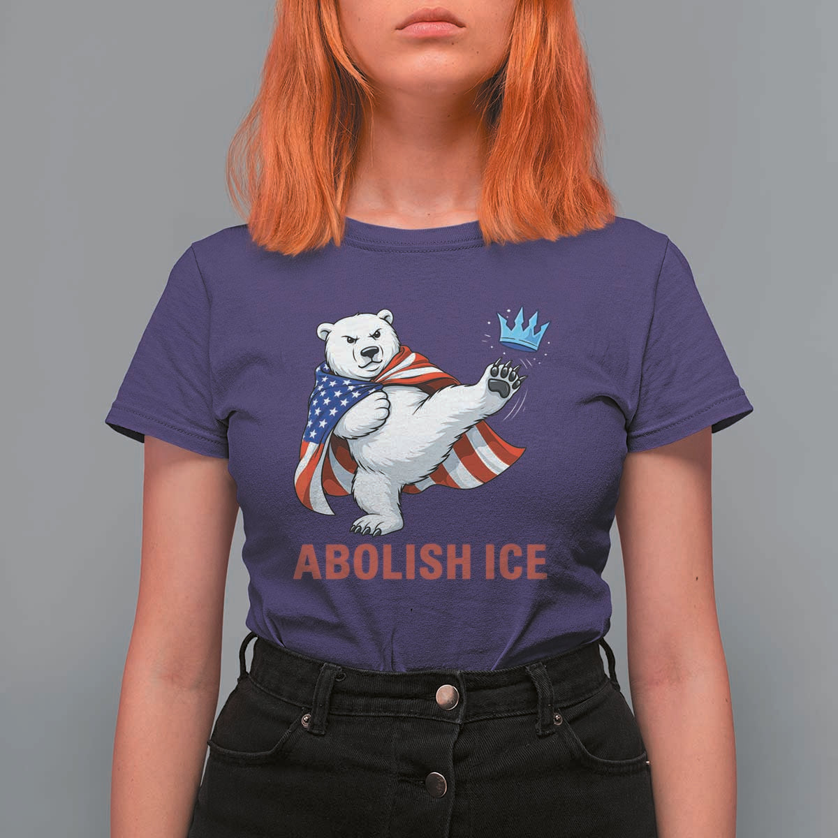 Abolish Ice T Shirt For Women Funny Polar Bear Kicking Crown