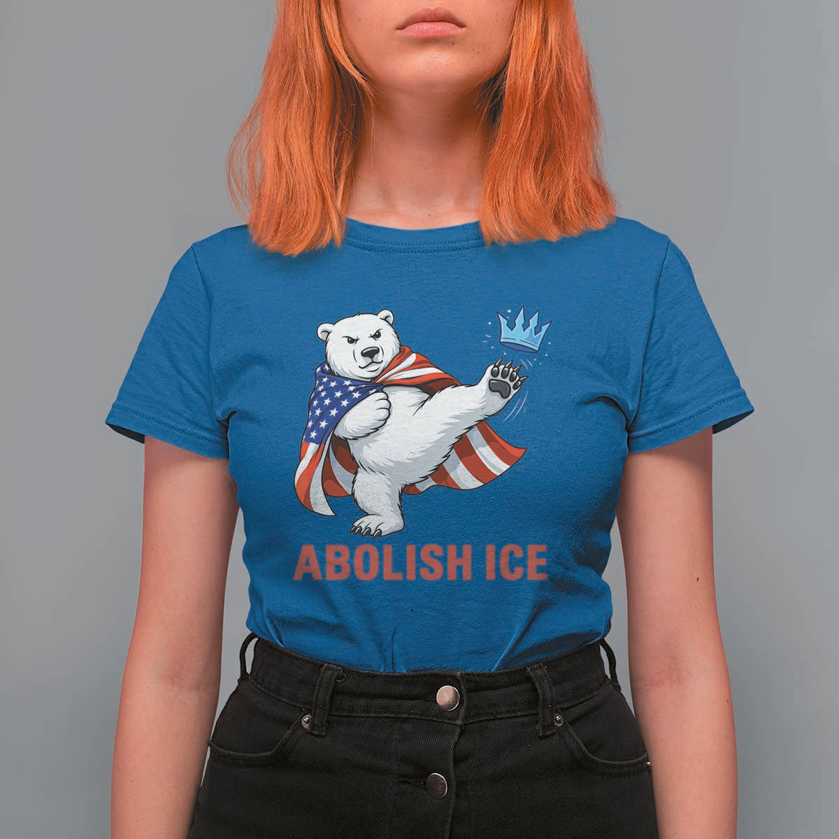Abolish Ice T Shirt For Women Funny Polar Bear Kicking Crown