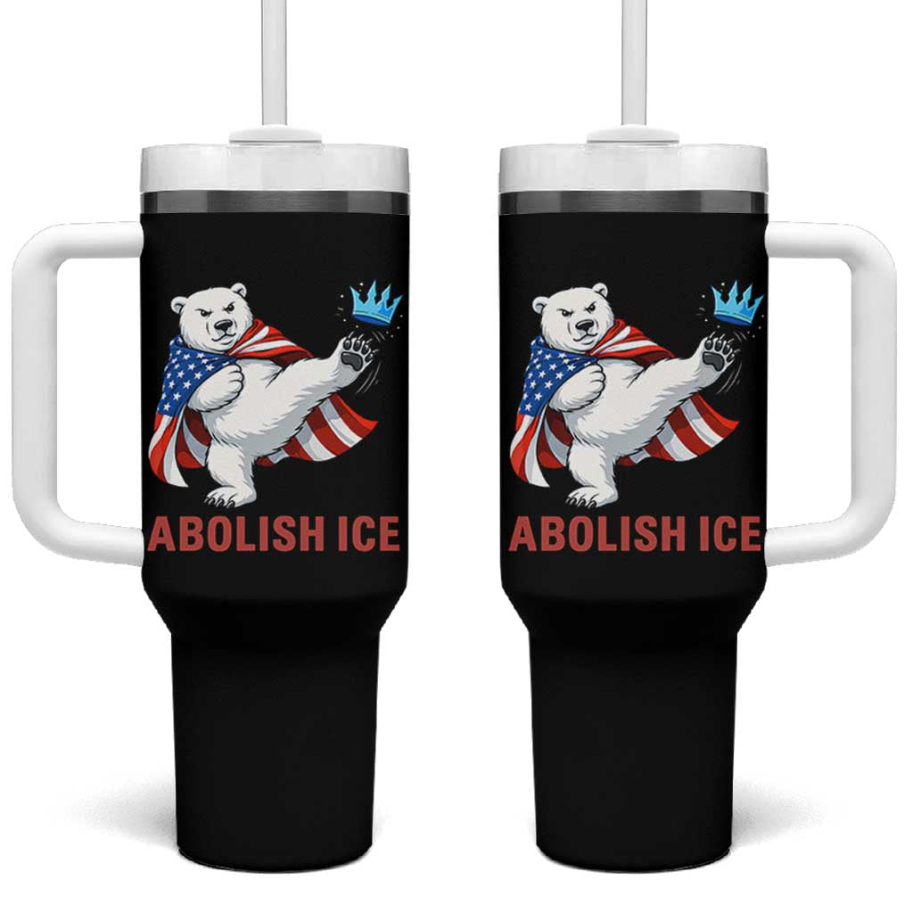 Abolish Ice Tumbler With Handle Funny Polar Bear Kicking Crown