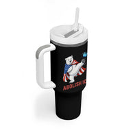 Abolish Ice Tumbler With Handle Funny Polar Bear Kicking Crown
