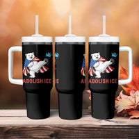 Abolish Ice Tumbler With Handle Funny Polar Bear Kicking Crown