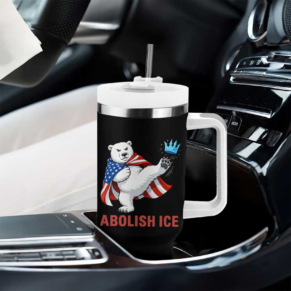 Abolish Ice Tumbler With Handle Funny Polar Bear Kicking Crown