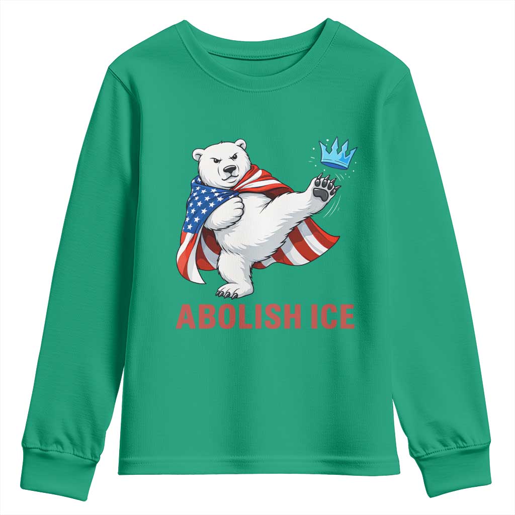 Abolish Ice Youth Sweatshirt Funny Polar Bear Kicking Crown