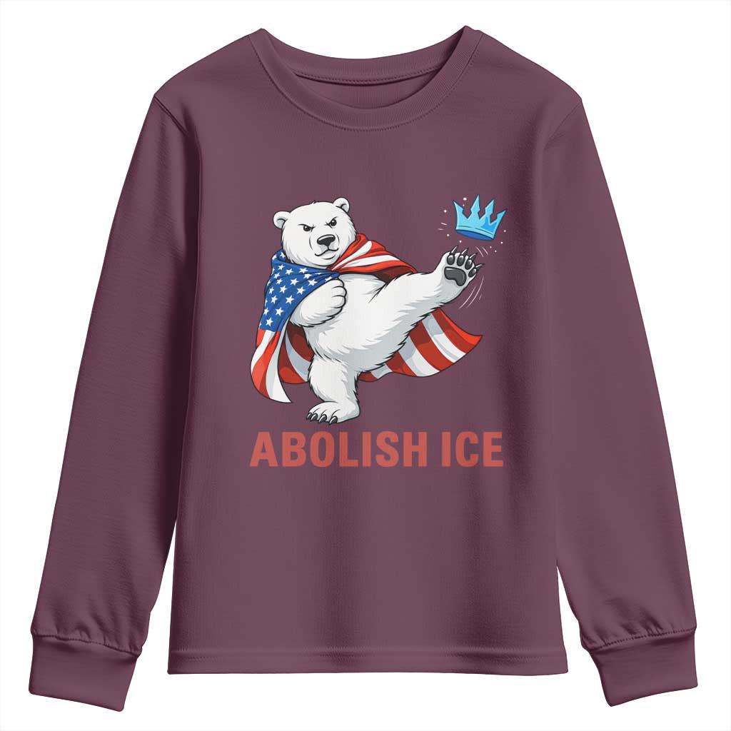 Abolish Ice Youth Sweatshirt Funny Polar Bear Kicking Crown