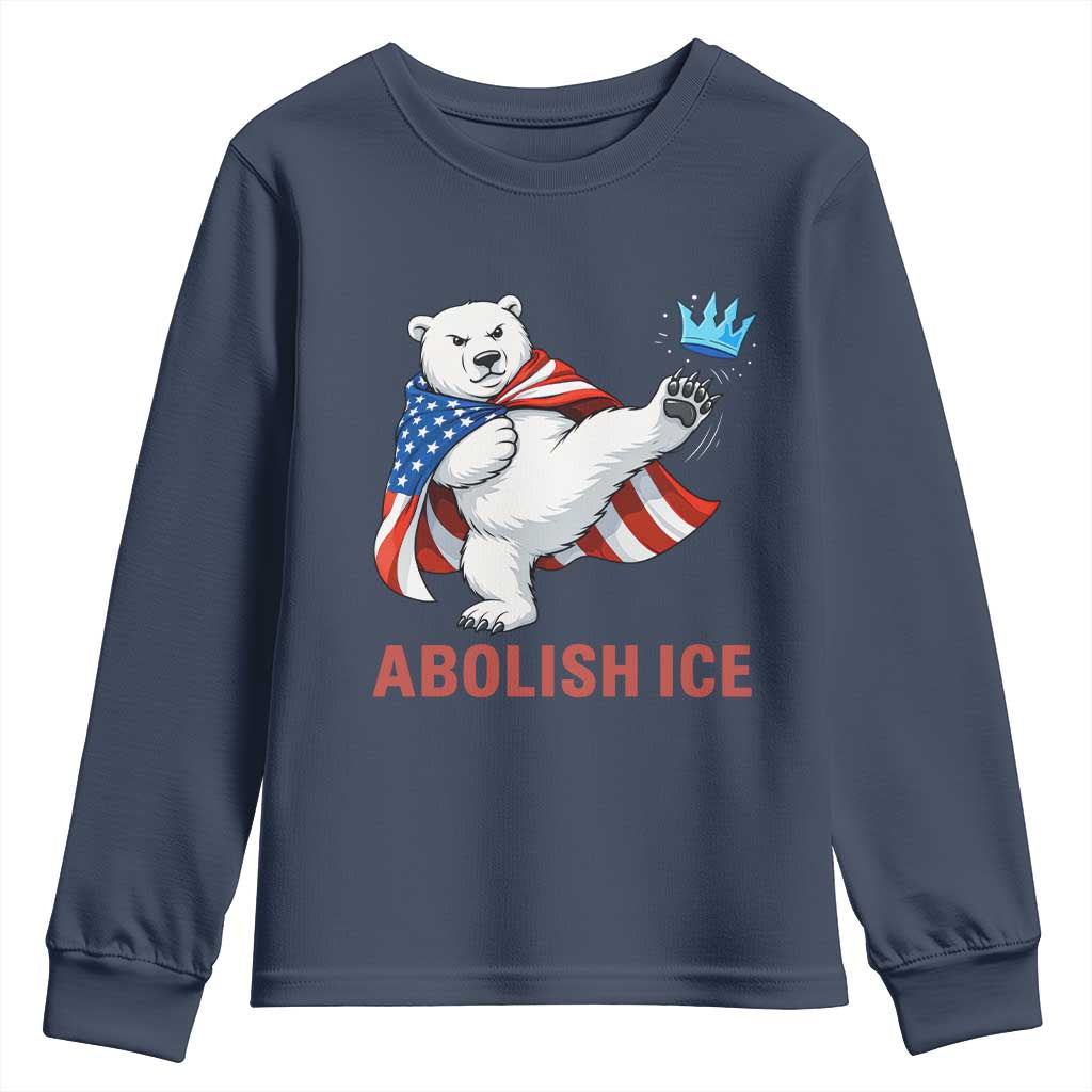 Abolish Ice Youth Sweatshirt Funny Polar Bear Kicking Crown