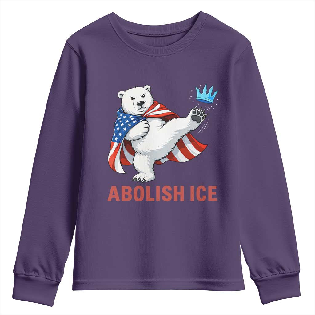 Abolish Ice Youth Sweatshirt Funny Polar Bear Kicking Crown