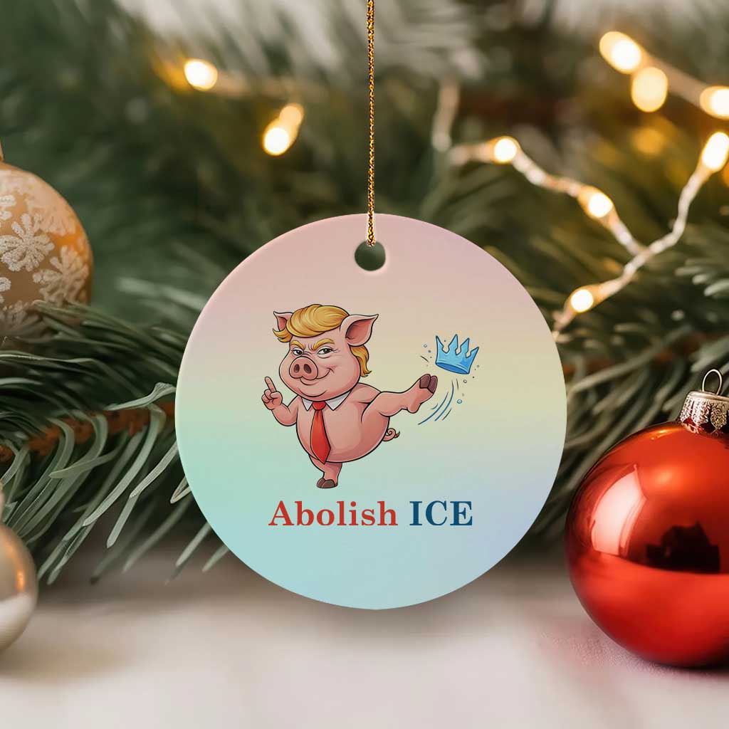 Protest Pig Kicking Icy Crown Ceramic Ornament Political Humor Gift